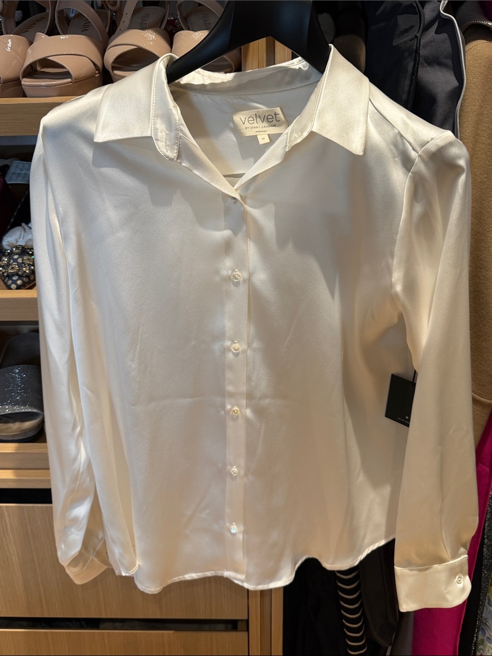 Velvet by Graham & Spencer Ivory Silk Button-Up Blouse